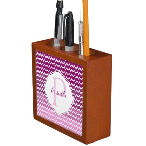 Magenta Ombre Chevron Personalized Desk Organizer