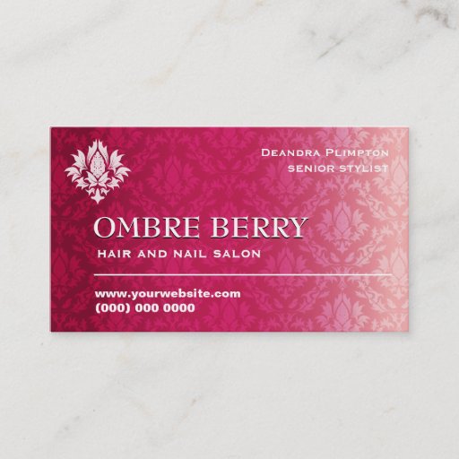Customizable Magenta Ombre Damask Business Card