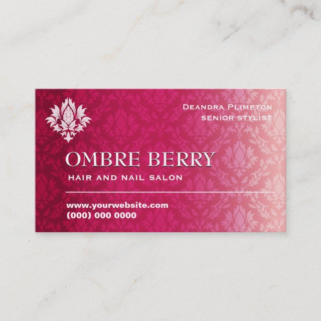 Magenta Ombre Damask Business Card (Front)