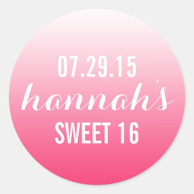 Magenta Ombre Gradient Sweet Sixteen Favor Sticker (Front)