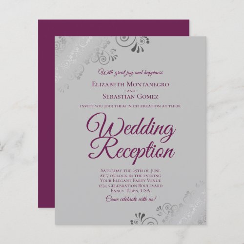 Magenta on Gray BUDGET Wedding Reception Invite