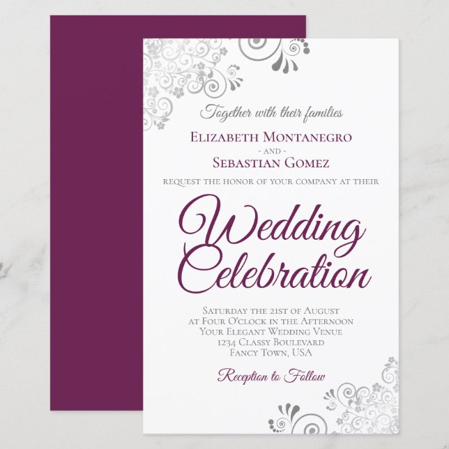 Magenta on White BUDGET Wedding Invite Large (Front/Back)