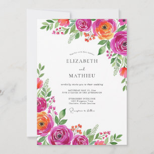 Magenta Orange Bloom Romance Wedding Invitation