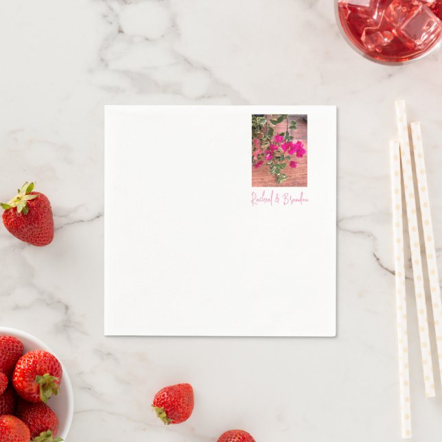 magenta orange bougainvillea or paper flower napkins (Insitu)
