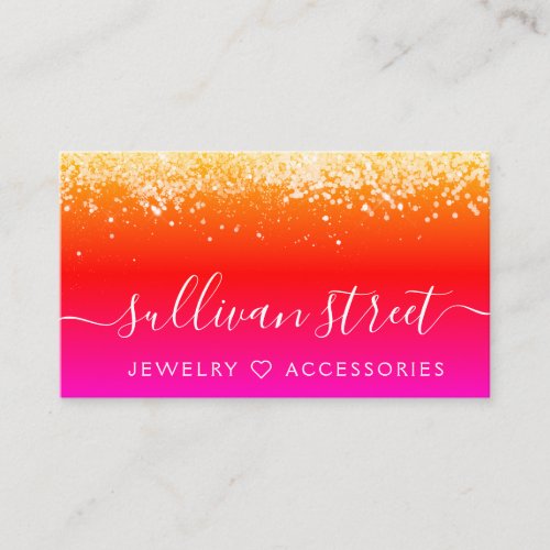 Magenta Orange Holographic Glitter Jewelry  Business Card