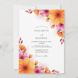 Magenta Orange Lush Summer Wedding Invitation