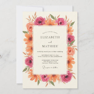 Magenta Orange Petal Wedding Invitation