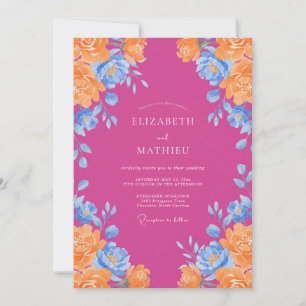 Magenta Orange Ranunculus Sage Wedding Invitation