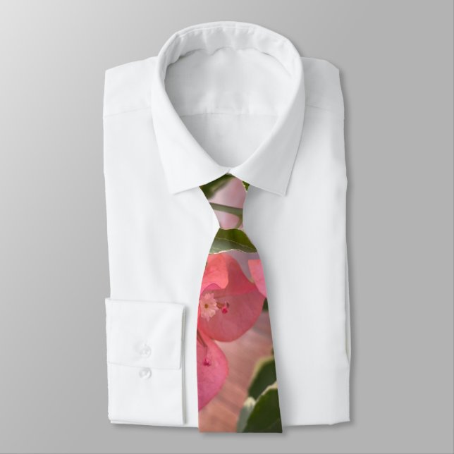 magenta orange romance bougainvillea paperflower neck tie (Tied)