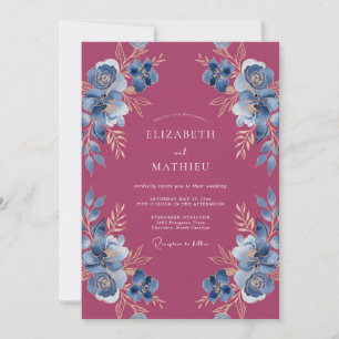 Magenta Ornate Botanical Wedding Invitation