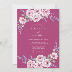 Magenta Painted Leaf Wedding Invitation