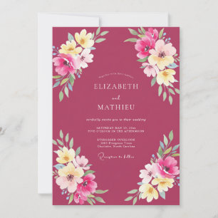 Magenta Painted Wildflower Wedding Invitation