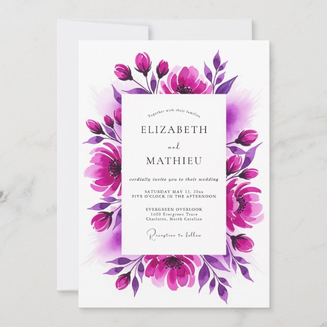 Magenta Painterly Flourish Wedding Invitation (Front)