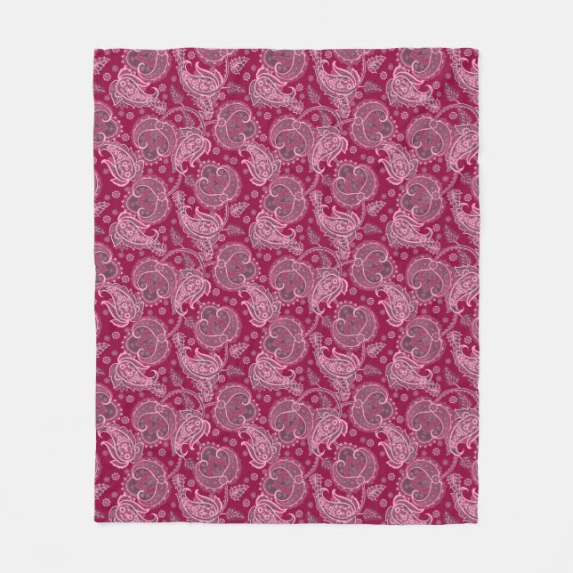 Magenta paisley damask floral oriented ethnic fleece blanket (Front)