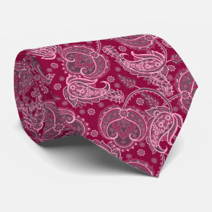 Magenta paisley damask floral oriented ethnic neck tie
