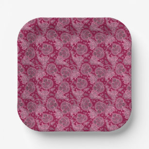 Magenta paisley damask floral oriented ethnic paper plates