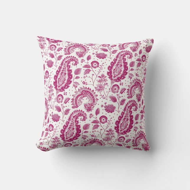 Magenta Paisley Pattern Throw Pillow (Front)
