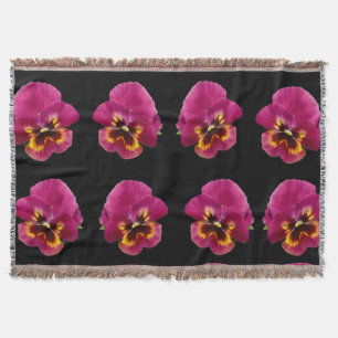 Magenta Pansies On Black, Throw Blanket