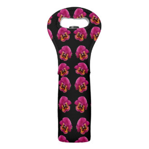 Magenta Pansies On Black, Wine Bag
