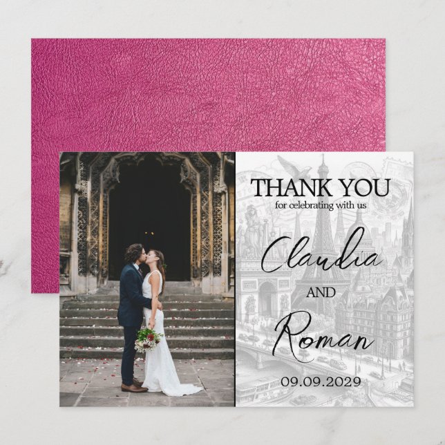 Magenta Paris Passport Thank You Card (Front/Back)