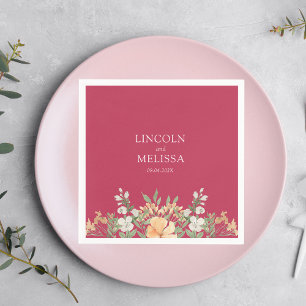 Magenta, Peach and White Floral Wedding Paper Napkins