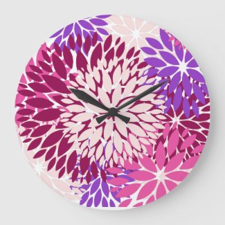 Magenta Peach Burgundy and Purple Stylized Dahlias