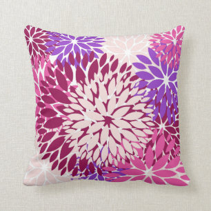 Magenta Peach Burgundy and Purple Stylized Dahlias Throw Pillow