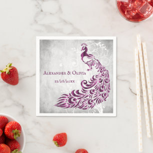 Magenta Peacock Leaf Vine Bridal Shower Napkin