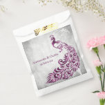 Magenta Peacock Leaf Vine Wedding Favor Bags<br><div class="desc">Pass out wedding favors for your guests with a set of Magenta Peacock Leaf Vine Wedding Favor Bag. Bag design features a light gray grunge background with a vibrant magenta peacock with a leaf vine embellishment. Personalize with the groom and bride's names along with the wedding date. Additional wedding stationery...</div>