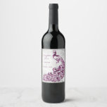 Magenta Peacock Leaf Vine Wedding Wine Label<br><div class="desc">Personalize a unique wine label for your wedding and reception with a Magenta Peacock Leaf Vine Wedding Wine Label. Wine Label design features a light gray grunge background with a vibrant magenta peacock with a leaf vine embellishment. Personalize with the groom and bride's names along with the wedding date. Additional...</div>