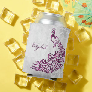 Magenta Peacock Personalized Can Cooler