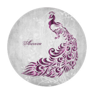 Magenta Peacock Personalized Cutting Board