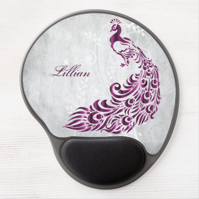 Magenta Peacock Personalized Gel Mousepad (Front)