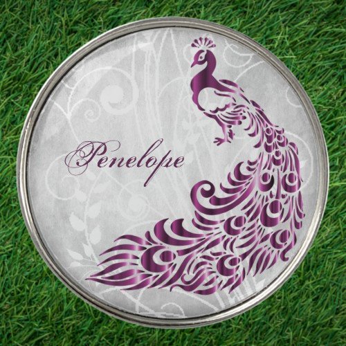 Magenta Peacock Personalized Golf Ball Marker