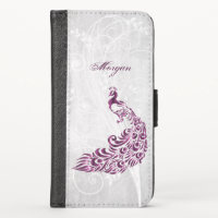Magenta Peacock Personalized iPhone Wallet Case
