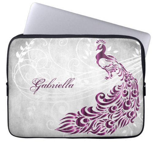 Magenta Peacock Personalized Laptop Sleeve