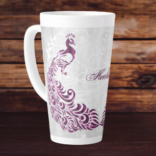 Magenta Peacock Personalized Latte Mug