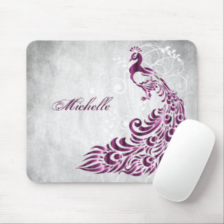 Magenta Peacock Personalized Mousepad