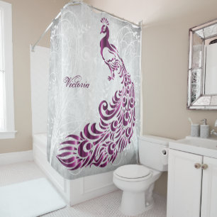 Magenta Peacock Personalized Shower Curtain