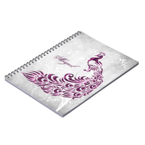 Magenta Peacock Personalized Spiral Notebook
