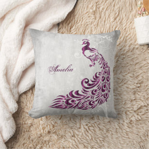 Magenta Peacock Personalized Throw Pillow