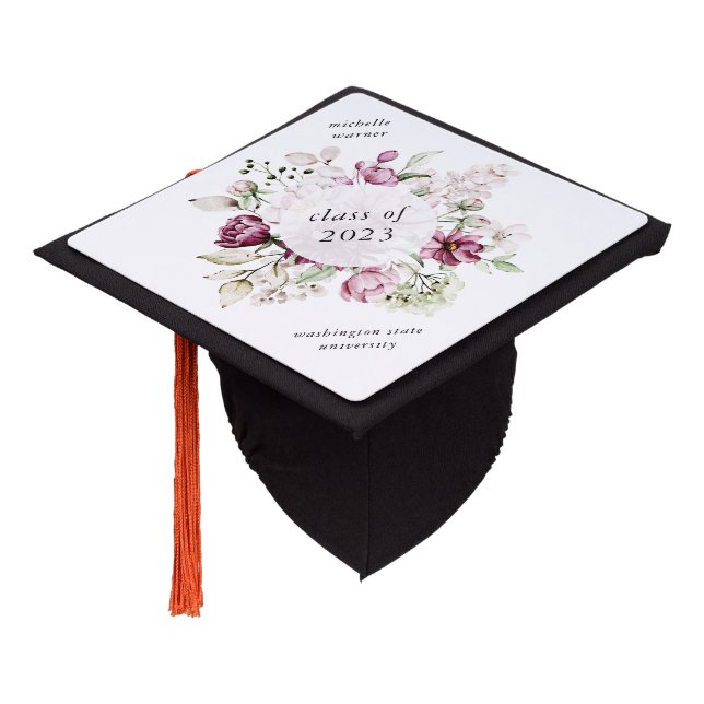 magenta peonies elegant graduation cap topper (Angled)