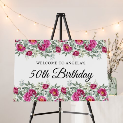 Magenta Peonies Greenery Border 50th Birthday Foam Board