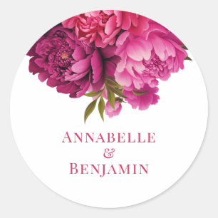 Magenta Peony Floral Wedding Classic Round Sticker