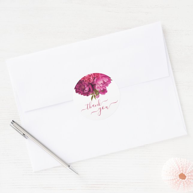 Magenta Peony Floral Wedding  Classic Round Sticker (Envelope)