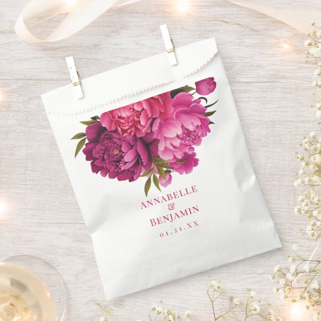 Magenta Peony Floral Wedding  Favor Bag (Clipped)