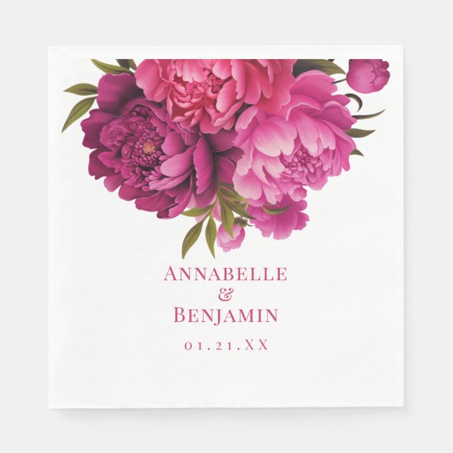 Magenta Peony Floral Wedding  Napkins (Front)