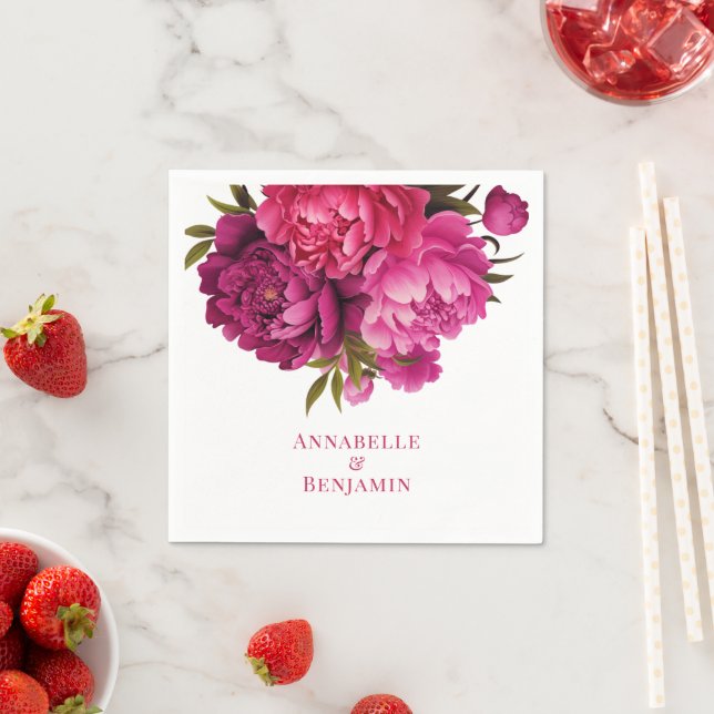 Magenta Peony Floral Wedding  Napkins (Insitu)