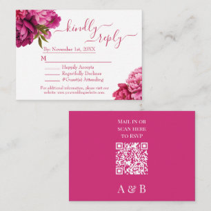 Magenta Peony Floral Wedding RSVP with QR Code Enclosure Card