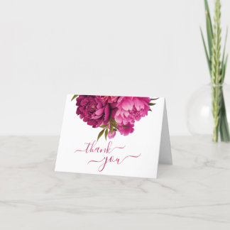 Magenta Peony Floral Wedding  Thank You Card